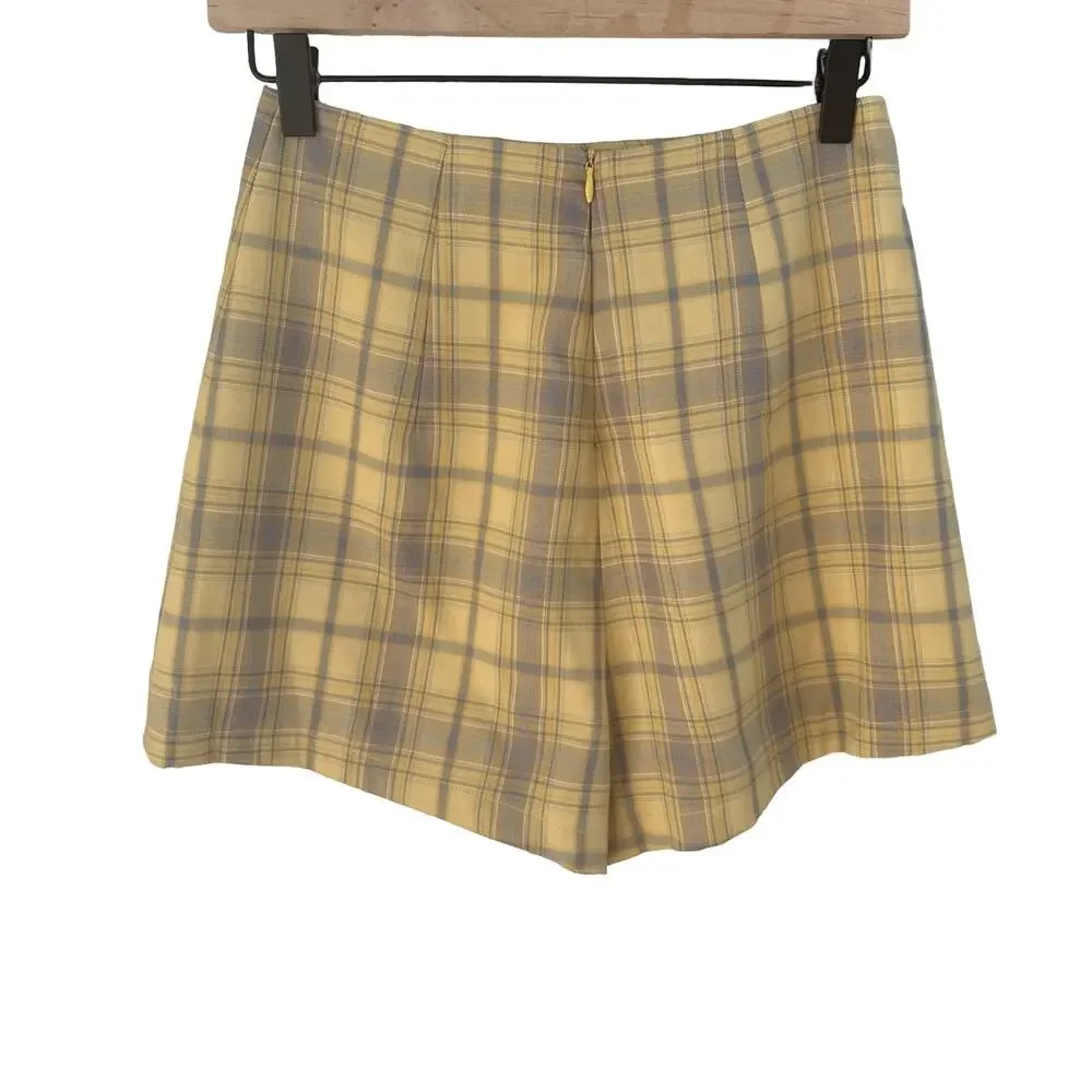 AEL‎ Studio Yellow & Grey Plaid Skort Womens Size Small Preppy Mini